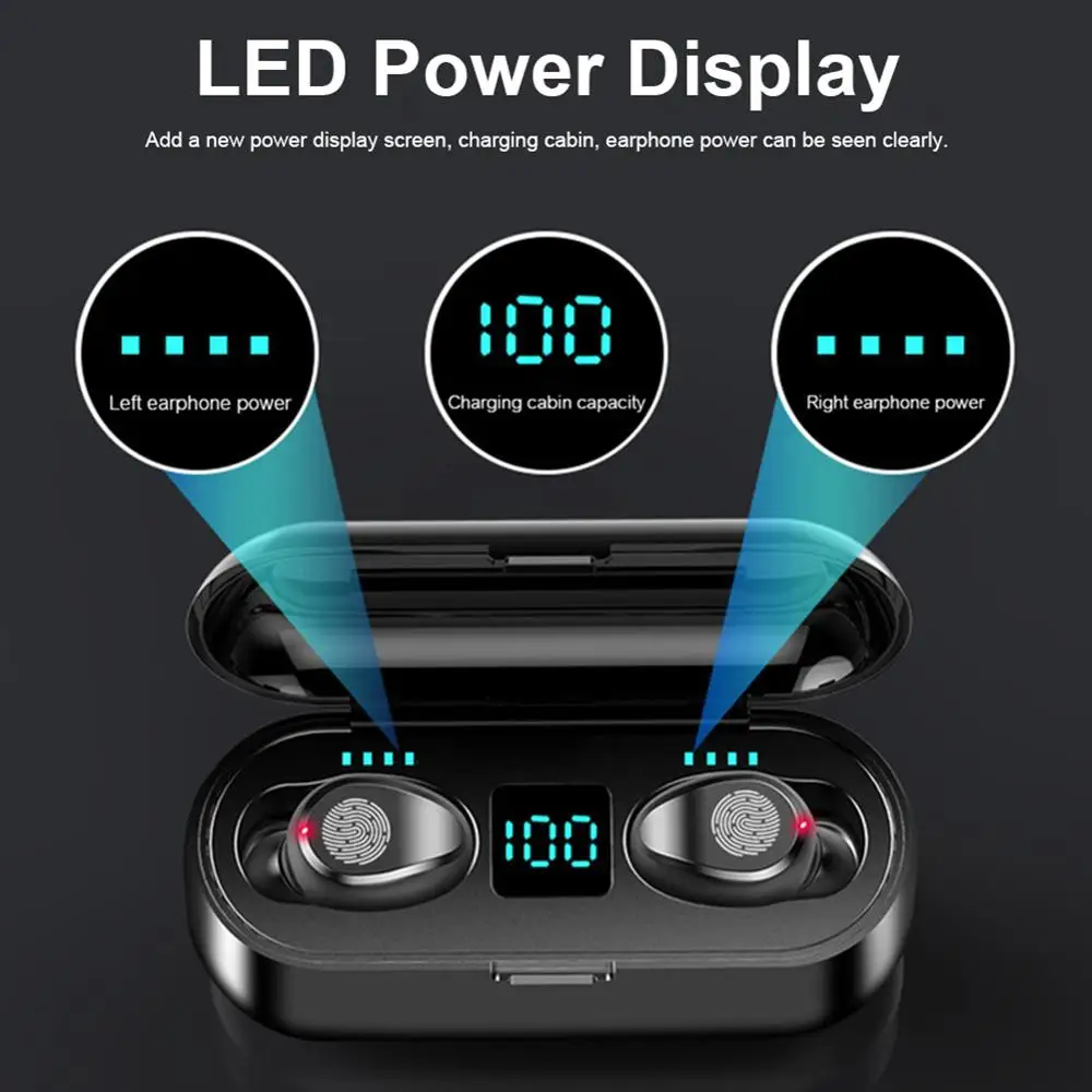 

F9 Digital Touch Waterproof Wireless Bluetooth 5.0 Binaural Mini Headphone with Power Display Function with Charging Bin