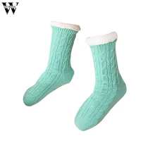 Womail женские зимние теплые носки плюс бархат толстые акриловые домашние носки-тапочки коралловый флис носки-Тапочки