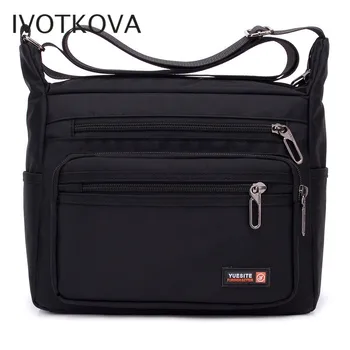 

IVOTKOVA Men's Shoulder Bag Waterproof Nylon Multi-layer Crossbody Bag For Men Black Small Casual Travel Bag Men bolso hombre