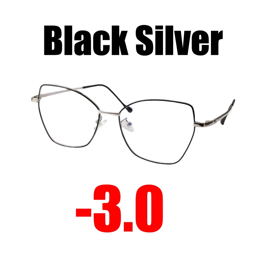 Black Silver -3.0 SOOLALA Ультралегкая оправа с бабочкой, очки для близорукости по рецепту, женские очки, оптические линзы, диоптрийные очки от-1,0 до-4,0 - Цвет оправы: Black Silver -3.0