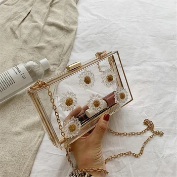 

Transparent Flower Acrylic Clear Purse Cute Crossbody Bag for Women Shoulder Messenger Bag Clutch Summer Evening Party Handbags