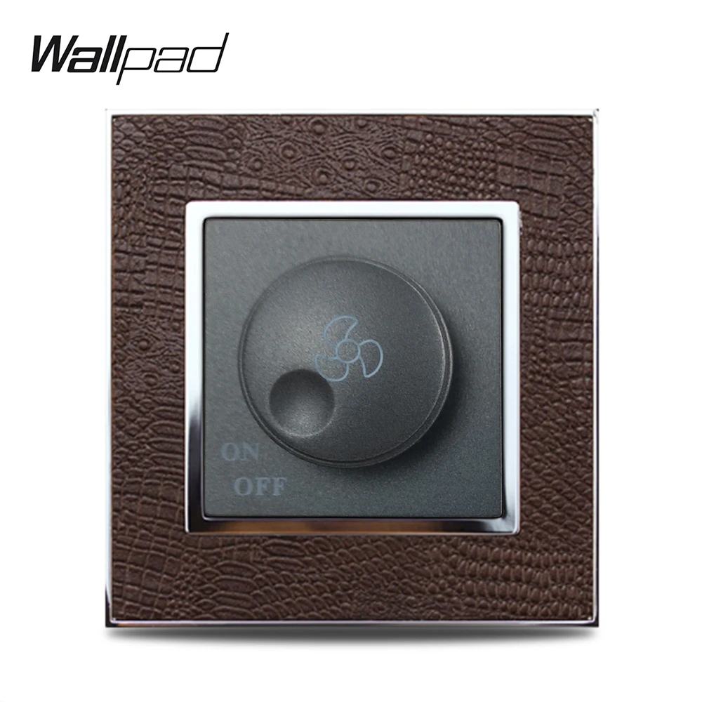 Горячая переключатель вентилятора регулятор скорости Wallpad роскошная кожаная панель Серебряная Золотая рамка выключатель света Кнопка фиксатора Настенные переключатели 500W