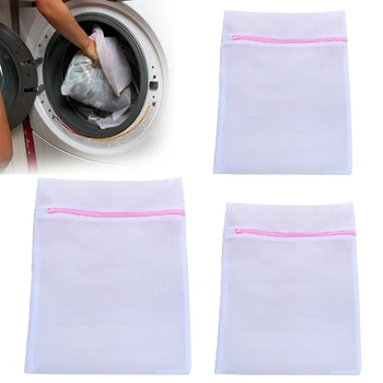

Hot Sale 3 size Laundry Net Bag Zippered Mesh Laundry Wash Bags Foldable Lingerie Bra Socks Washing Machine Cleaning Mesh Bag