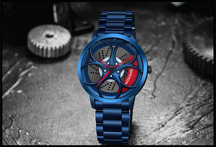 SANDA New Arrival Car Spinning Rim Hub Watche Custom Design Quartz Wristwatch Waterproof Car Wheel Watch Volk Racing Rays