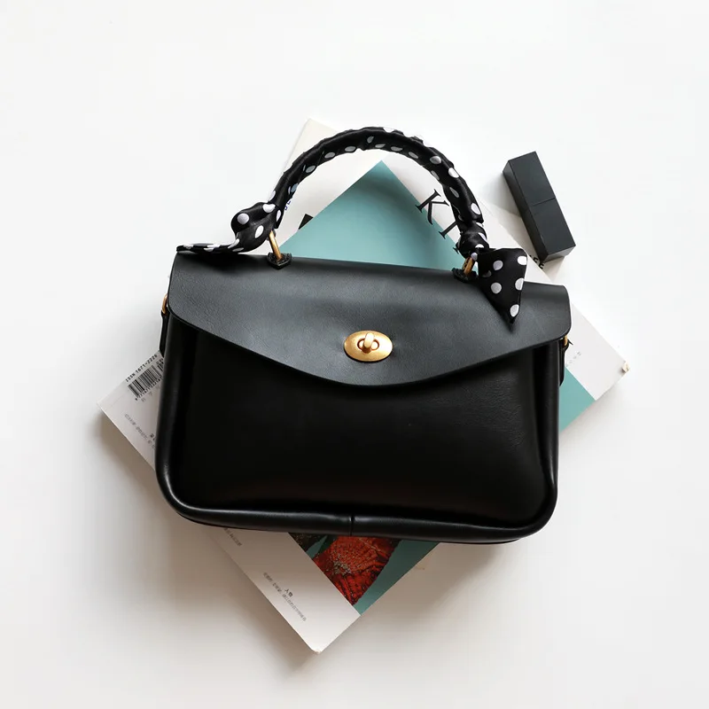 

Handbag Fashion Women Retro Solid Color Real Leather Flap Handbag Messenger Simple Female Crossbody Bag