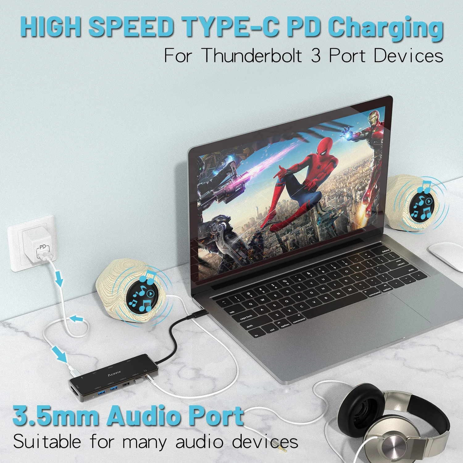 Aceele 11 в 1 USB C концентратор HDMI VGA Аудио RJ45 USB 3,0 2,0 мощность PD SD/TF кардридер для Macbook Pro huawei Matebook X