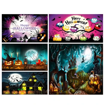 

Night Halloween Themed Backdrop for Photography Fall Pumpkin Green Grass Children Newborn Portrait Background Party Birthday