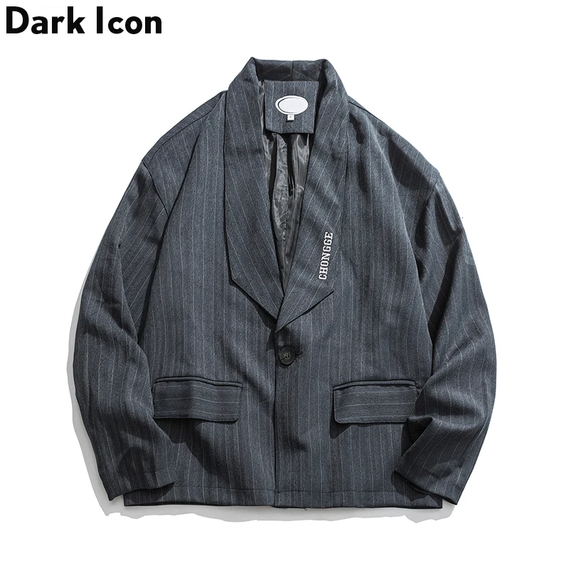 

Dark Icon Letter Embroidered Loose Striped Jackets Men Autumn Street Suit Jacket Men’s Coat Preppy Style Outerwear Man