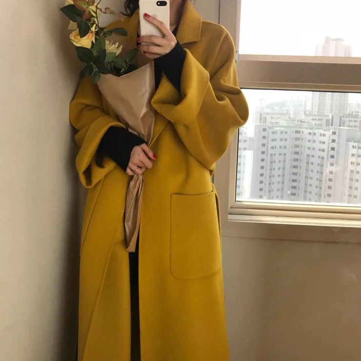 Fall/winter 2021 Solid Color Long Wool Coat Women's Coat Batwing Long Sleeve Loose Drop Shoulder Pocket Split Hem Fashion Jacket hooded puffer jacket