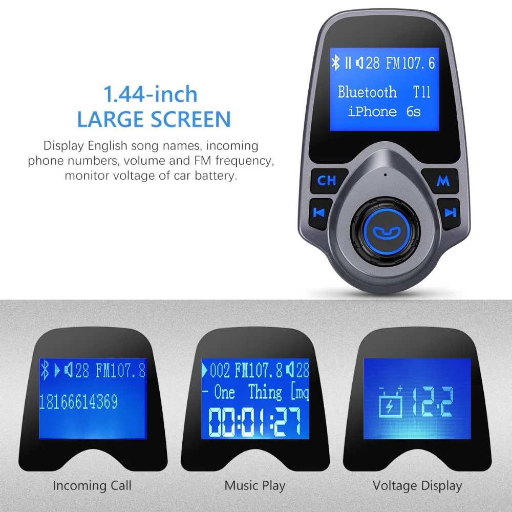 VicTsing FM Transmitter MP3 Player Car Bluetooth Handsfree Car Kit MP3 Car Radio Audio Adapter with Dual USB 2.1A USB Charger    (8)
