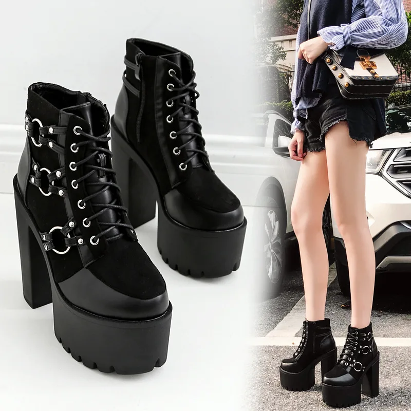 

2018 Europe And America Autumn And Winter Classic Heels Thick Bottomed Chunky-Heel Waterproof Platform Super High Heels Nightclu
