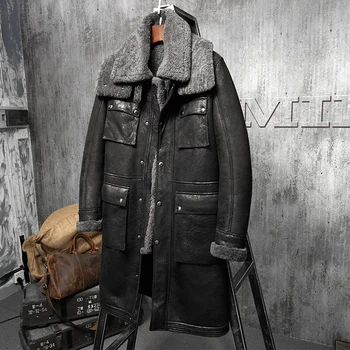 

Long Witner Coat Men Sheep Shearing Genuine Leather Jacket Men Vintage Wool Jacket Real Fur Coat Mens Clothing PM-W-1723 YY801