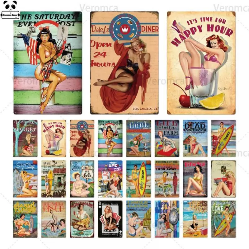 

Pin Up Girl Plaque Metal Vintage Sexy Metal Sign Tin Sign Metal Poster Wall Decor For Garage Bar Pub Club Man Cave Retro Signs