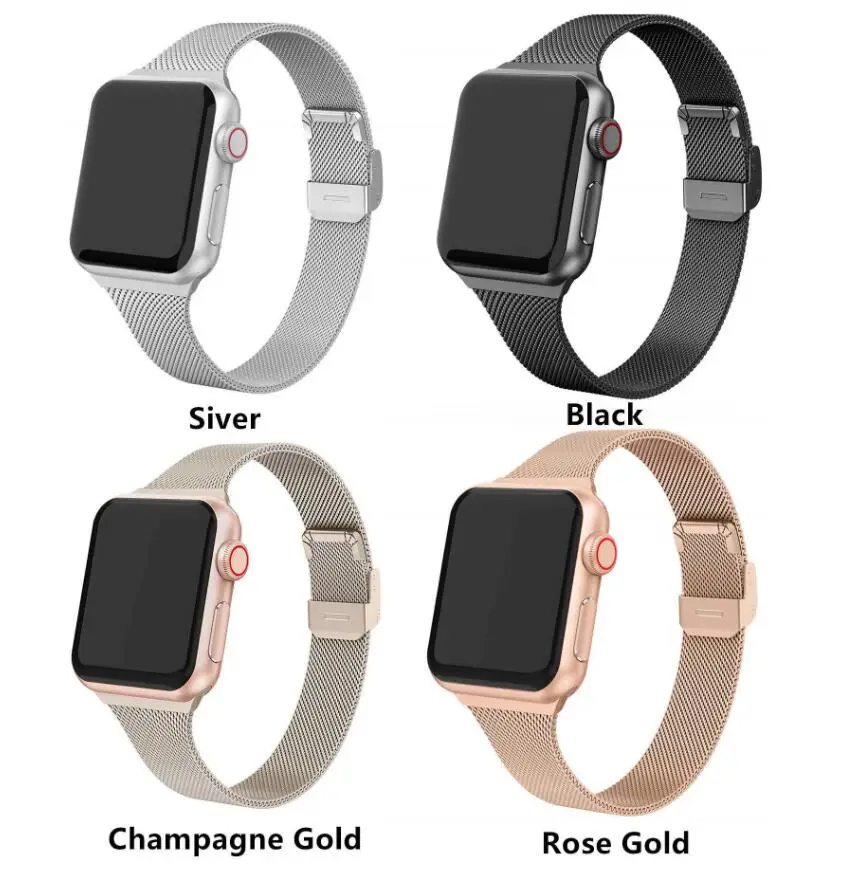 Ремешок Миланская петля для iWatch 5 Band 44 мм 40 тонкий металлический черный браслет из