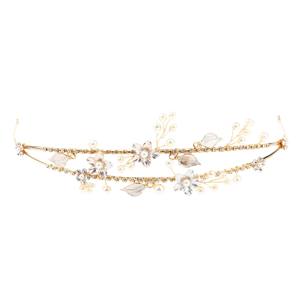 Fashion Crystal Diamante Maple Leaf Tiara Double Row Headband Hairband Wedding Crown