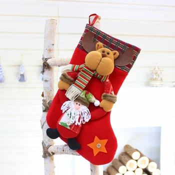 

2020 New Lovely Embroidery Pattern Christmas Stocking For Family Decorations Hanging Ornament For Xmas Holiday Party