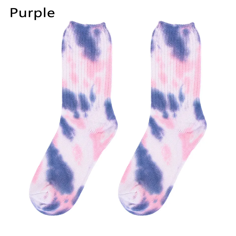 Высококачественные хлопковые носки для скейтеров, мужские женские носки, забавные носки до колена для велоспорта, бега, пешего туризма, Tie Dye Sox - Цвет: Фиолетовый