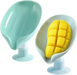 Leaf Shape Soap Box Holder Self Draining With Suction Cup Soap Dish For Bathroom Shower Soap Box Bathroom Supplies