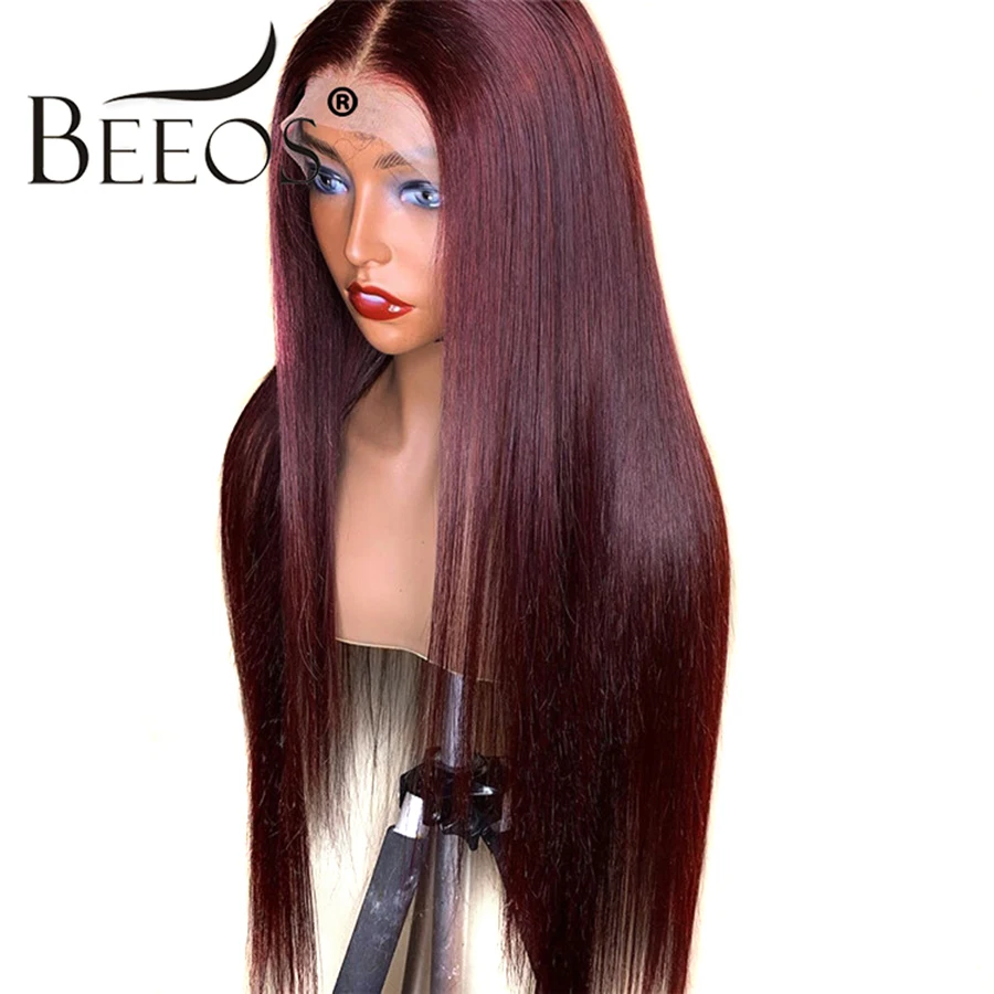 

Burgundy 99J 13*6 Deep Part Lace Front Human Hair Wigs With Baby Hair Straight Pre Plucked Hairline Wig Brazilian Remy Wigs