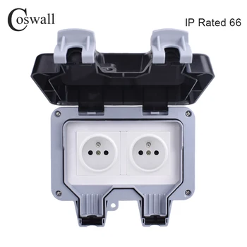 

Coswall IP66 Weatherproof Waterproof Outdoor Wall Power Socket 16A Double French Standard Electrical Outlet Grounded AC 110~250V