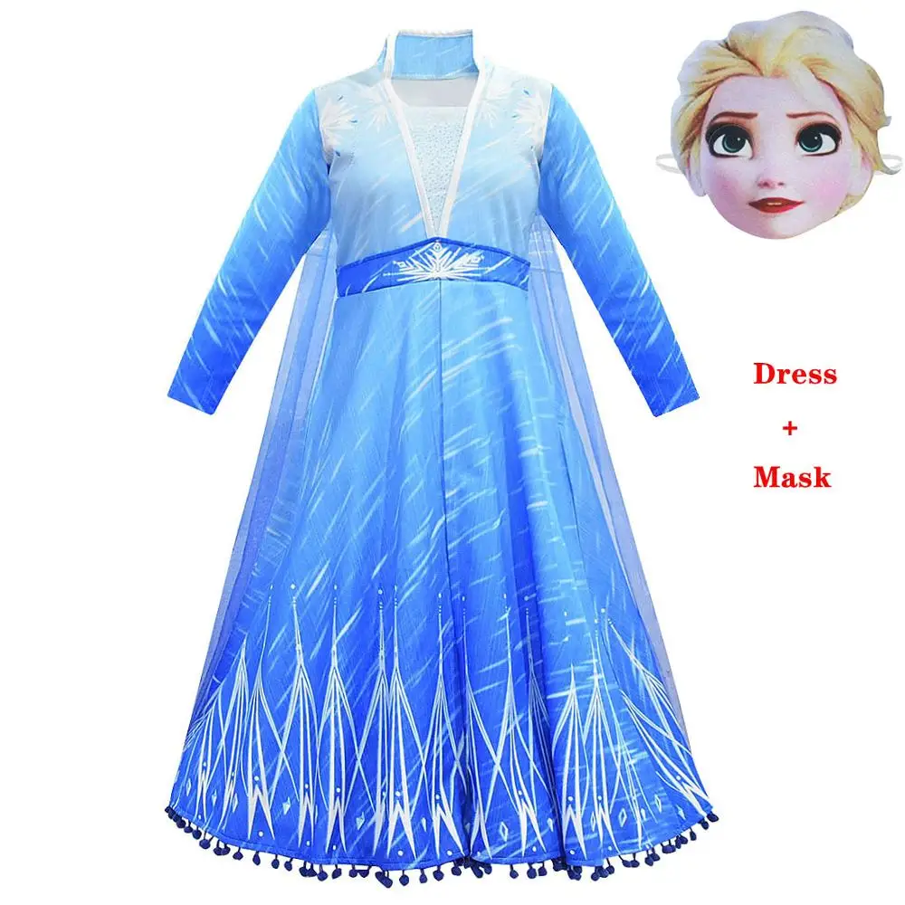 Dress Mask Платья Королевы Эльзы для костюмированной вечеринки; костюмы Эльзы и Эльзы; вечерние платья принцессы Анны для девочек; Vestidos Fantasia; Одежда для девочек; комплект Эльзы - Цвет: Dress Mask