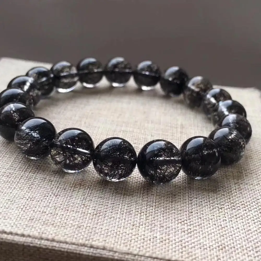 

10.8mm Natural Black Hair Rutilated Quartz Bracelet For Woman Man Brazil Round Beads Gift Gemstone Crsysal Fashion Jewelry AAAAA