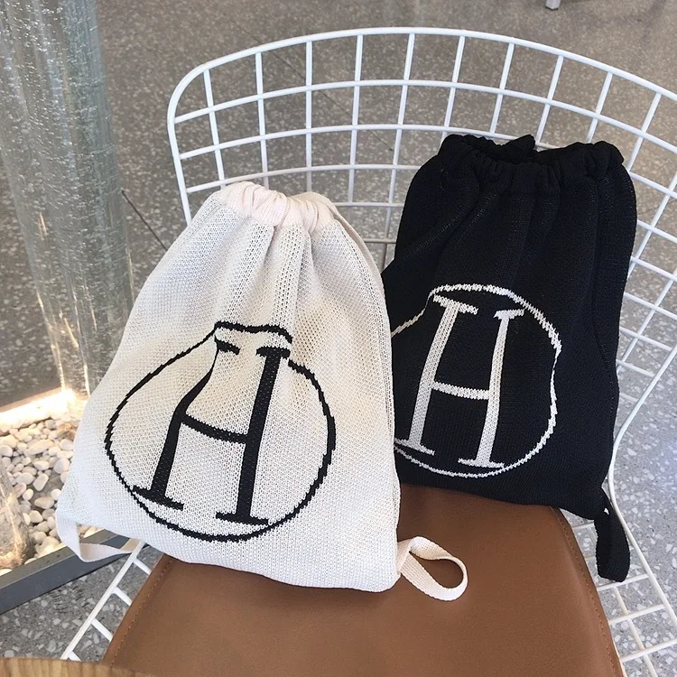 

South Korea Korean-style INS Blogger Celebrity Style Handmade Knitted Lettered Backpack Backpack Yarn Simple Shoulder Bag Women'