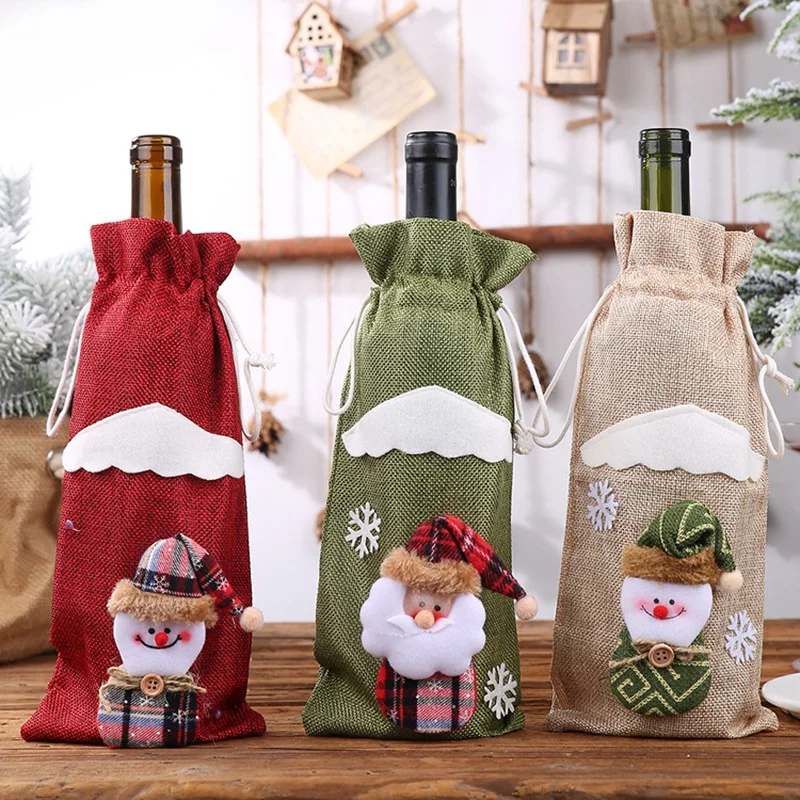Санта-Клаус Рождество шнурок красное вино бутылки мешок для семейного ужина вечерние украшения стола