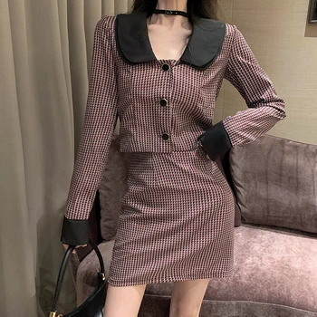 

Autumn Winter clothes Vintage vintage two piece set women Mini Skirt Suit Two Piece Outfits crop top conjuntos chandal mujer