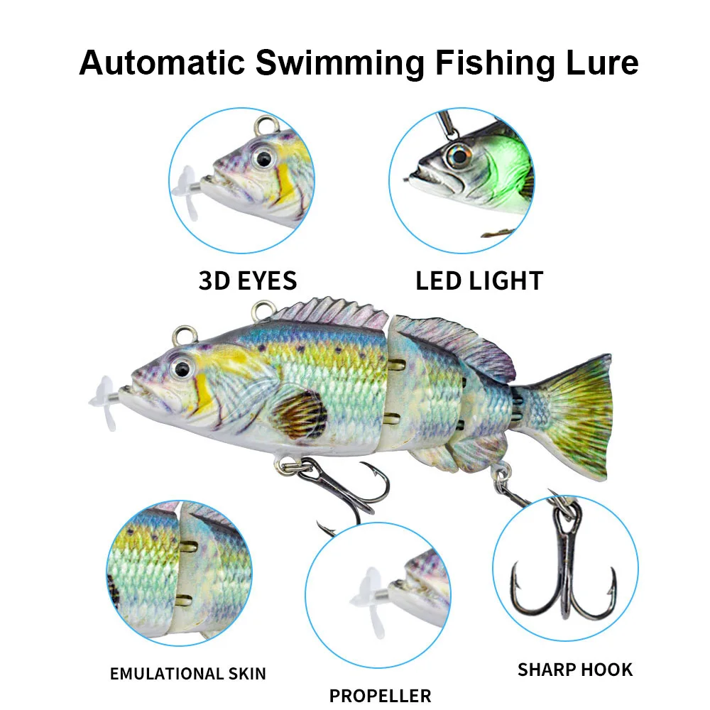 Robotic Fishing Lure USB Electric LED Swimbait 4 Segments Jointed Swimming Wobblers Rechargeable Auto Crankbait Pike Bait Hook