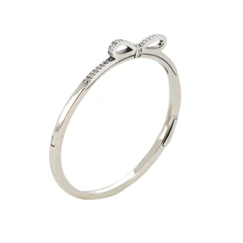 

Original Real 925 Sterling Silver Pan Monment Bow Crystal Bracelet Bangle for Women Authentic Charm Jewelry Pulseira Gift