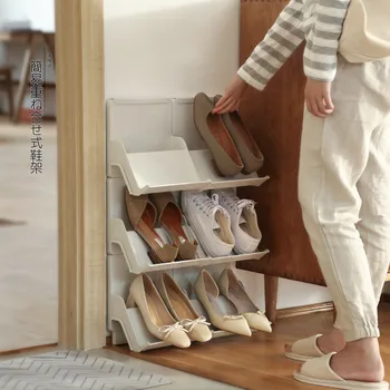 

Simple Vertical Shoe Support Capable of Superposing Shoe Racks Household Economical Plastic Stackable Shoe Storage Box Clamshell