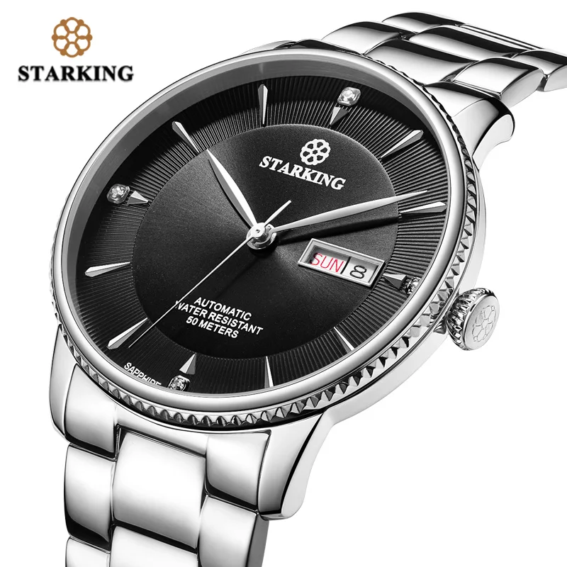 #cheap STARKING Business Watch men Japan Movement Auto Date Male Clock Sapphire Stainless Steel Waterproof 50M relogio masculino AM0270