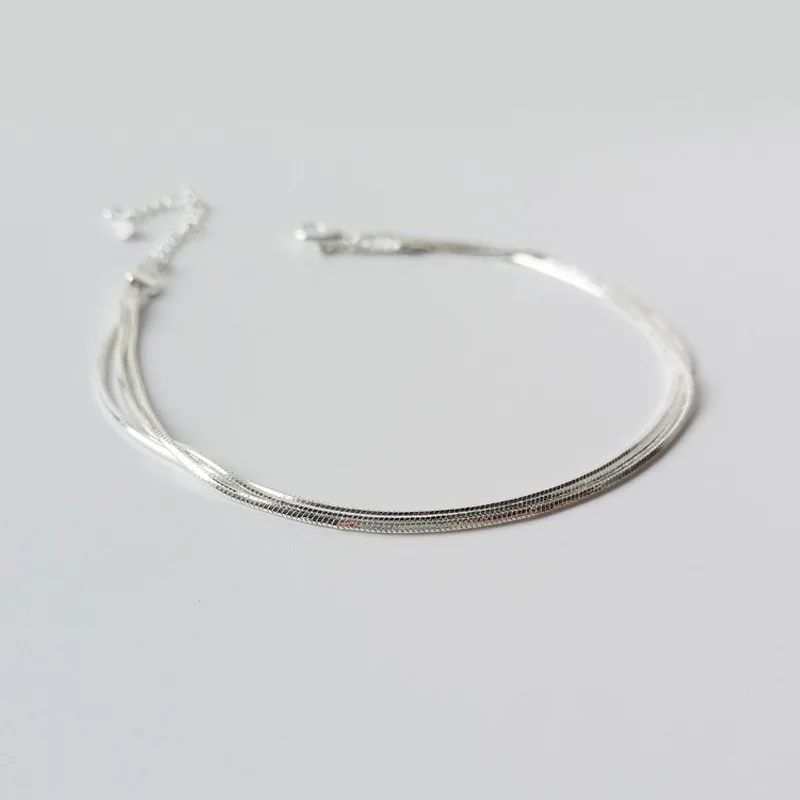 VENTFILLE 925 Sterling Silver Fashion Small Fresh Multi-layer Snake Bone Anklet Temperament Women Fine Jewelry Accessories