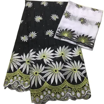 

(5+2yards/set) high quality black white African Swiss voile lace fabric with beautiful flowers embroidery for party dress CLS319