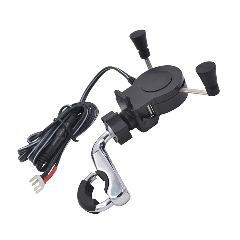 

Cell Phone Holder GPS Handlebar Mount with USB Motorcycle Adjustable, 12-24V