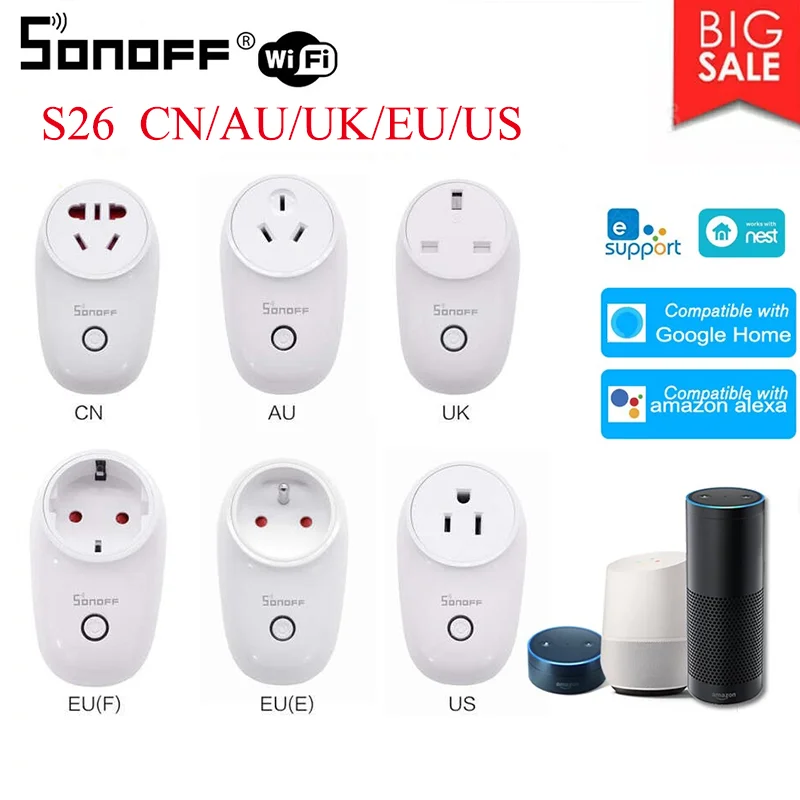 

Sonoff S26 Smarthome WiFi Switch EU/US/UK/CN/AU/IL PLug Smart Home eWeLink Remote Timing via Google Home Alexa Voice Control