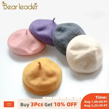 

Bear Learder Kids Girls Hats New Winter Spring Baby Berets Cap Knitted Wool Newborn Baby Girl Hats Elegant Kids Soft Warm Caps