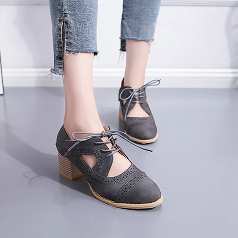 

Women's summer shoes Lace Up Ladies sandals Heels Retro Breathable Hollow Female summer sandals 2020 New Fashion