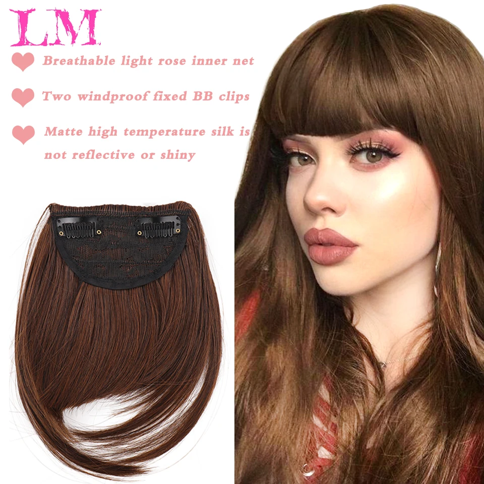 LM Short Synthetic Bangs Heat Resistant Hairpieces Hair Women Natural Short Fake Hair Bangs Clips for Extensions Black