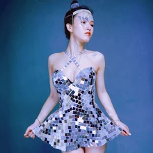 Сексуальный сценический костюм, женское зеркальное платье, сшитые вручную зеркальные костюмы, праздничный наряд певицы, диджея, ночного клуба, бара, праздничная одежда DN4561