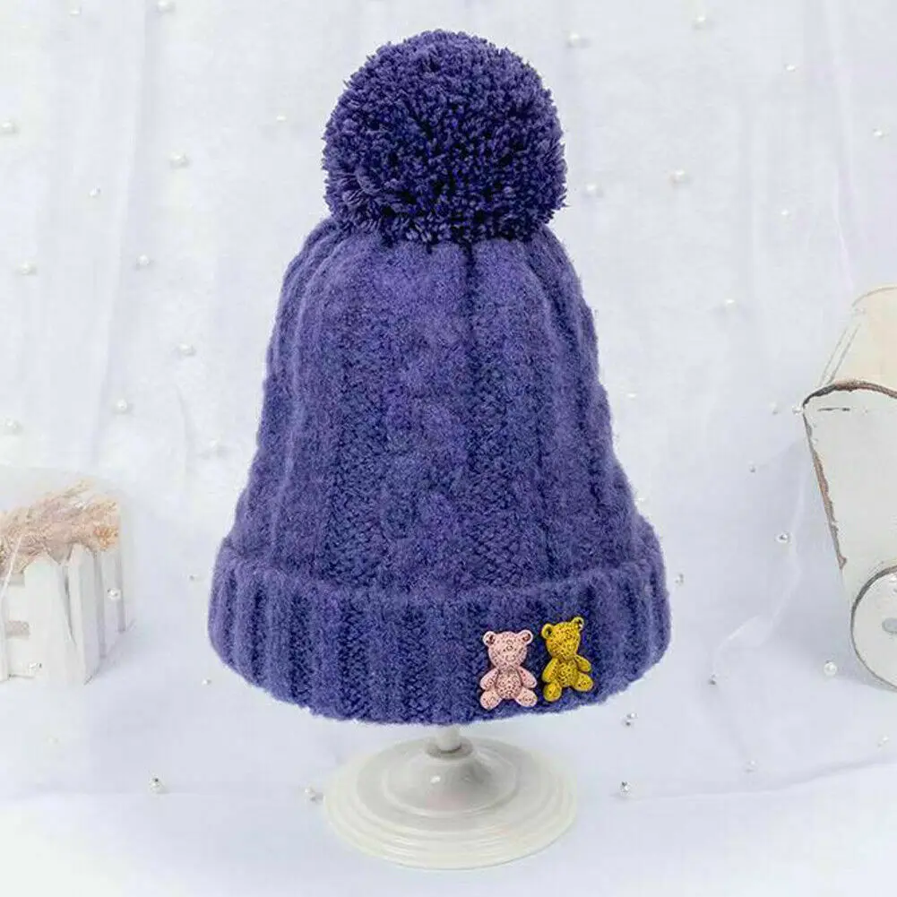 4-8T Toddler Baby Girls Boys Winter Warm Beanie Hat Children Cute Knitted Wool Cap - Цвет: Purple