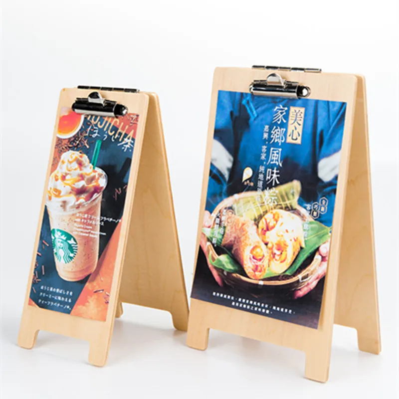 A4 Wood Sign Display Stand Restaurant Menu Paper Price Listing Table Card Holder Stand