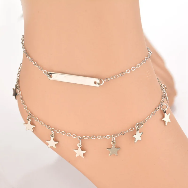 Vintage Multiple Layers Anklets sweet star style For Women Retro