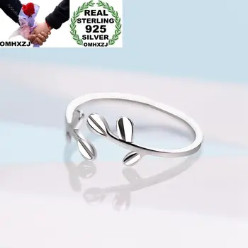 

OMHXZJ Wholesale European Fashion Woman Girl Party Wedding Gift Silver Leaves Open 925 Sterling Silver Ring RR273