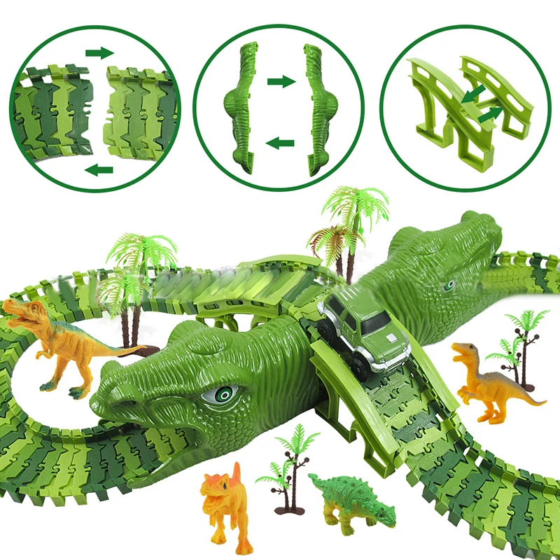 240 kusov Dinosaurus Dinosaurus Elektrický vláčik Auto Železničná hračka Set Flexibilné vymeniteľné zostavené stavebné kocky Dráha pre chlapcov Detská hračka Darček