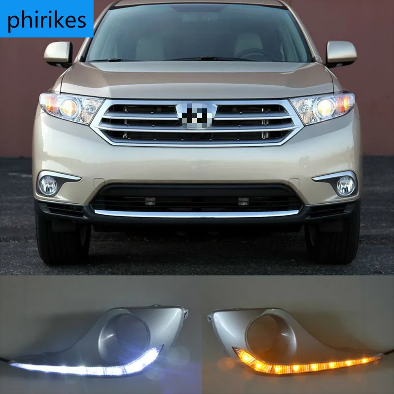 

Автомобиль, 1 комплект, 12 В, для Toyota Highlander 2012, 2013, 2014, светодиодные дневные ходовые огни DRL, водонепроницаемые противотуманные фары