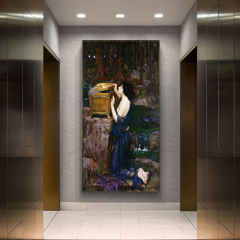 Citon William Waterhouse《Pandora 1896》Canvas Oil Painting World Famous Artwork Poster Picture Wall Decor Modern Home Decoration | Дом и