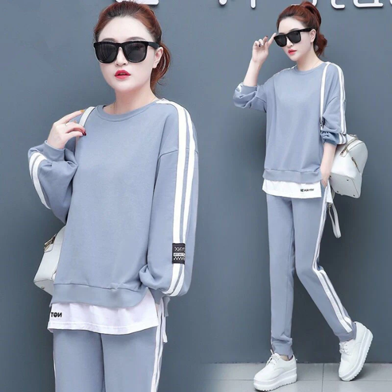 

Fashion Sportswear Two Piece Set Women Spring and Autumn New Loose Casual Sweatshirt 2-piece Set Pink Light Blue