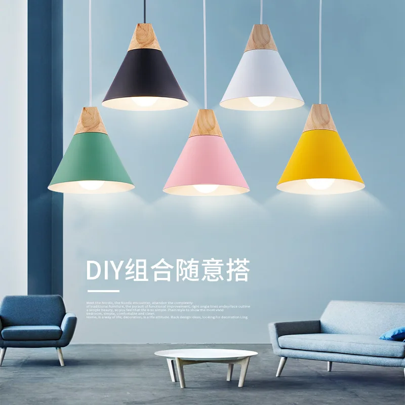 

Scandinavian Minimalist LED Chandelier Bar Counter Living Room Coffee Shop Chandelier Creative Cool Single-head Solid Wood Resta